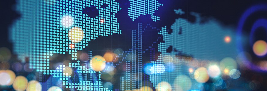 Digital amap of the world with light over it