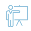 icon of a person standing infront of a whiteboard pointing at it