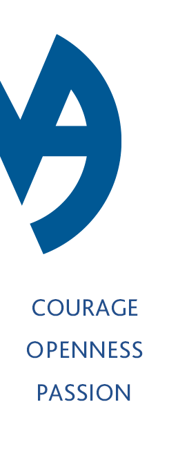 part of the awa logo with the worrds "Courage", "Openness", and "Passion" written underneath it.